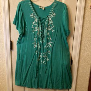 Swimsuit cover-up, Turquoise & White, lace up front, XL